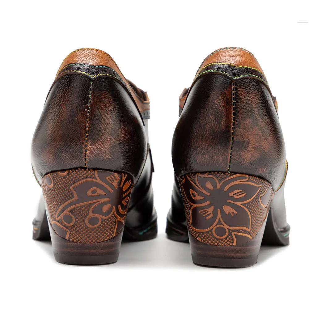 Zalor Brown Vintage Block Heel Oxfords Pump