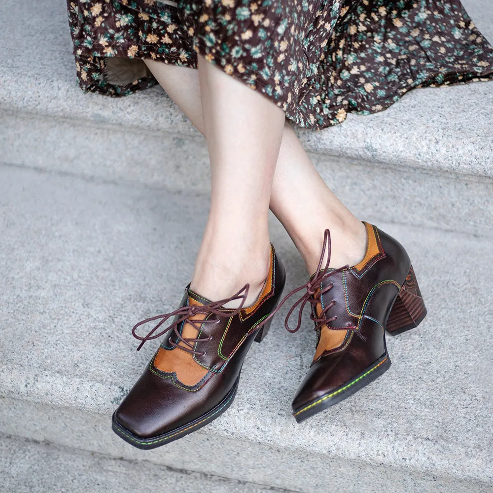 Zalor Brown Vintage Block Heel Oxfords Pump