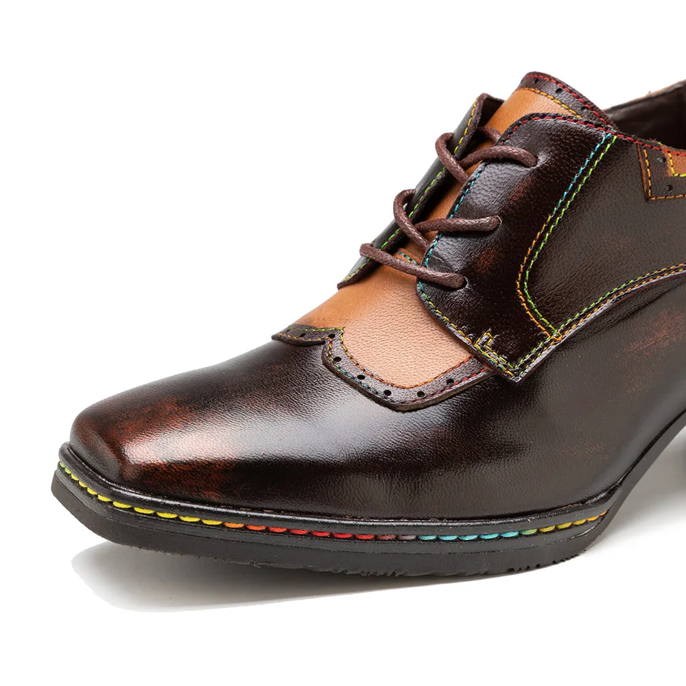 Zalor Brown Vintage Block Heel Oxfords Pump