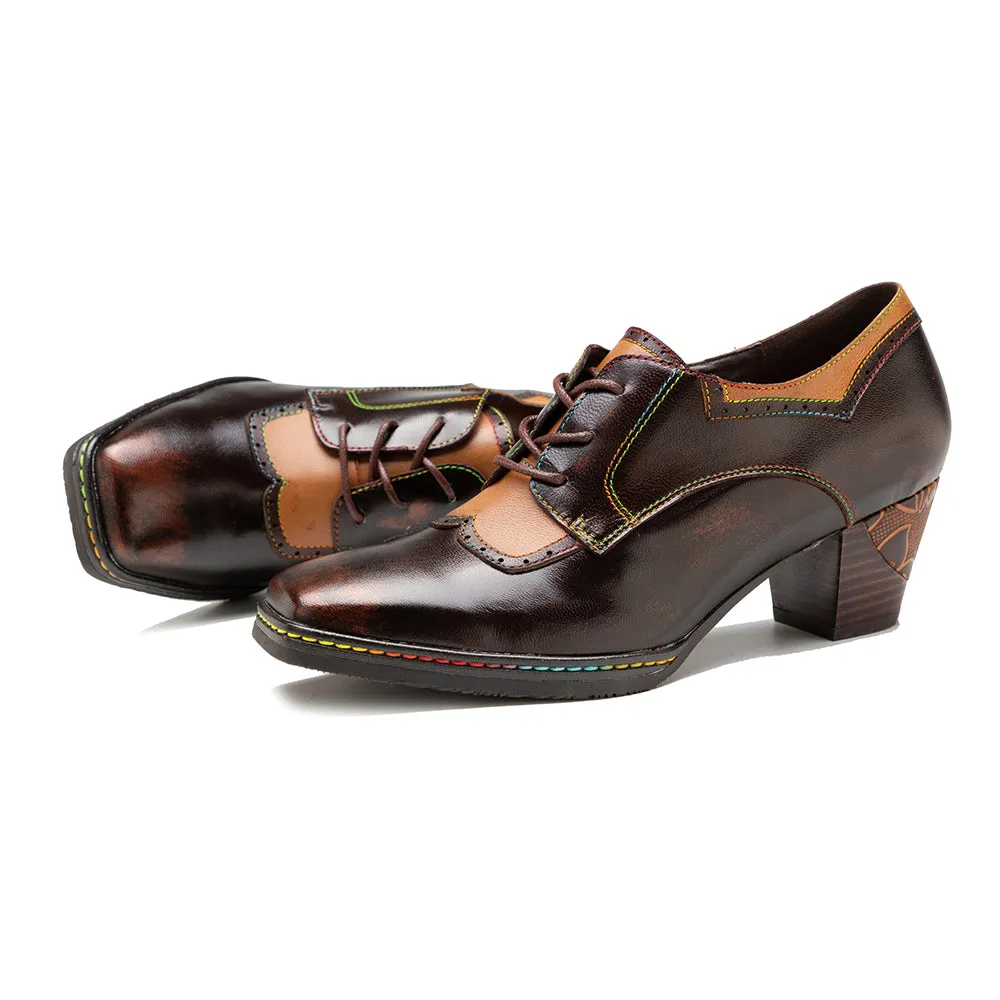Zalor Brown Vintage Block Heel Oxfords Pump