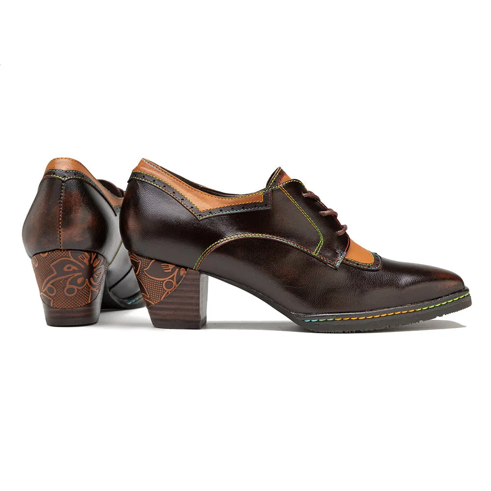 Zalor Brown Vintage Block Heel Oxfords Pump
