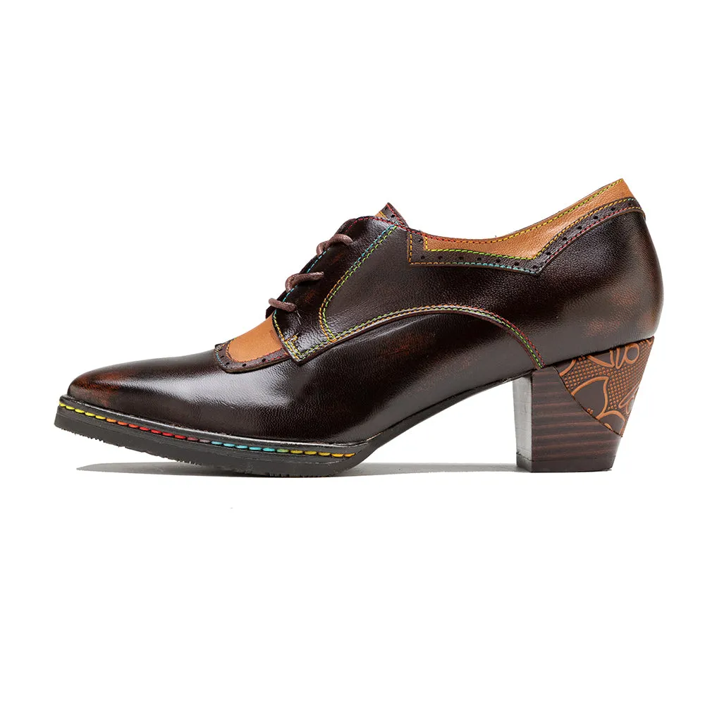 Zalor Brown Vintage Block Heel Oxfords Pump